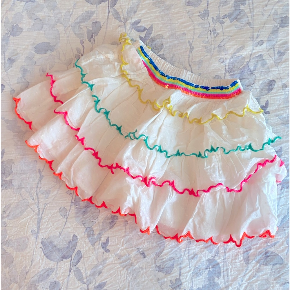 Mini Boden Girls White Multi Tiered Ruffle Skirt 6-7